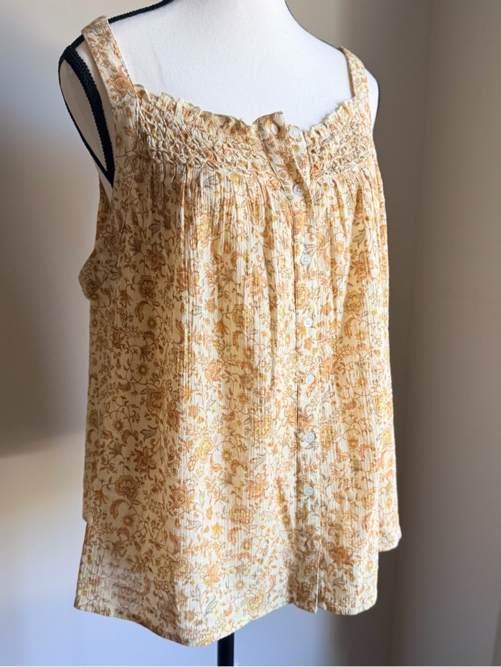 Smocked Square-Neck Floral Camisole - Yellow Floral